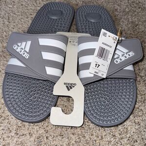 adidas Unisex Adissage Slides Sandal, Grey/White/Grey, 17 US Men